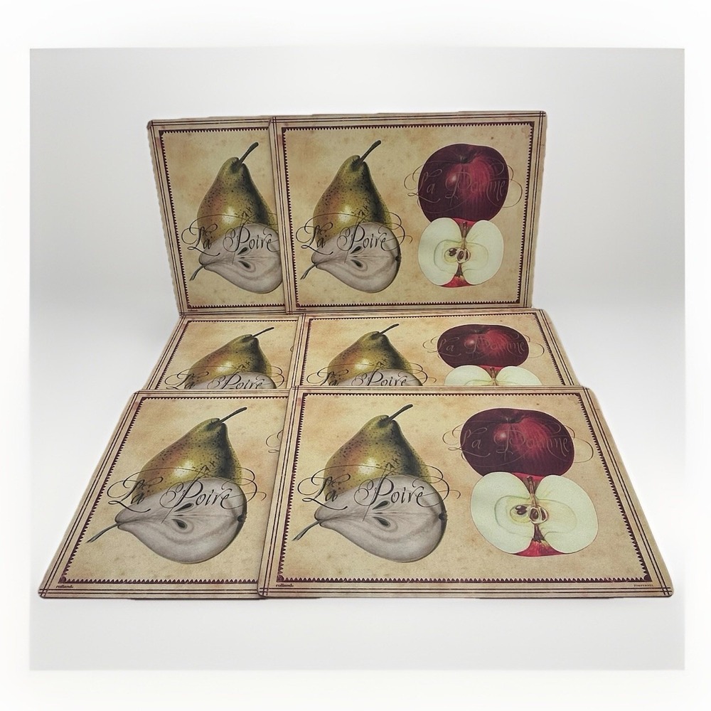 Pimpernel Rolland La Poire La Pomme Cork Back Placemats‎ Set of 6 Fruit Design